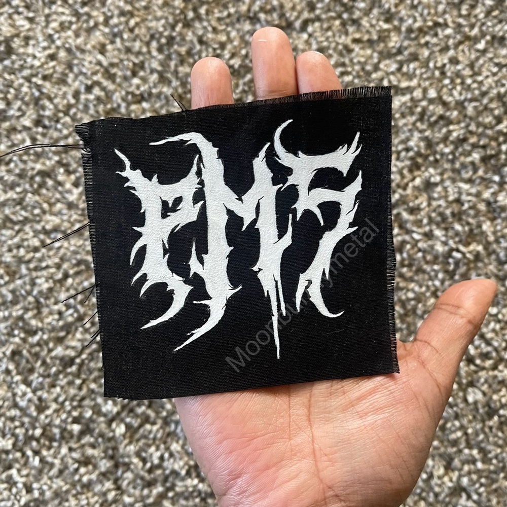 Handmade hand painted “ PMS “ Death Metal style canvass sewn on patch badge goth